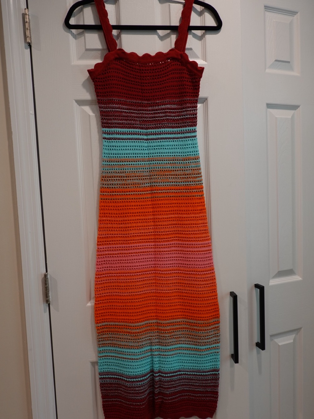 PQ Swim Kai Reese Red, Orange, Turquoise Striped Crochet Maxi Dress